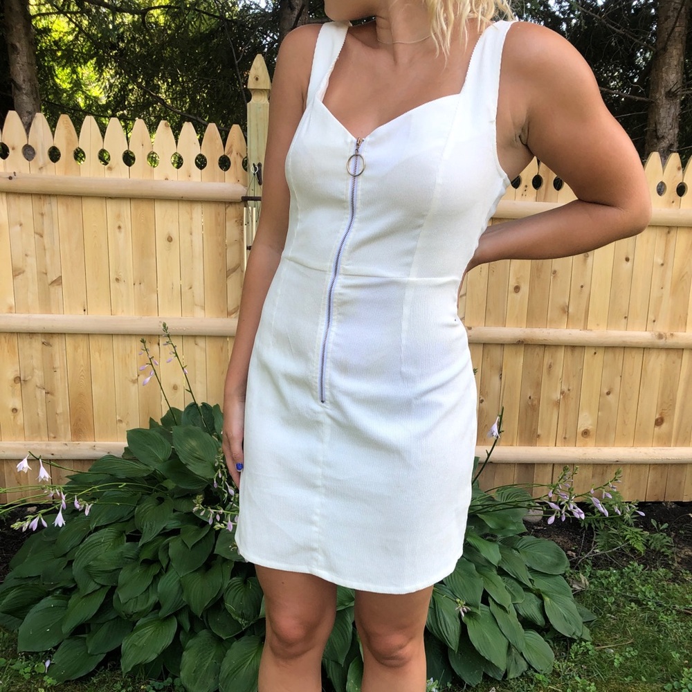 Corduroy White Zip Dress